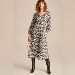 Rebecca Taylor Alicia Fleur Midi Long Sleeve Dress in Black Combo 2